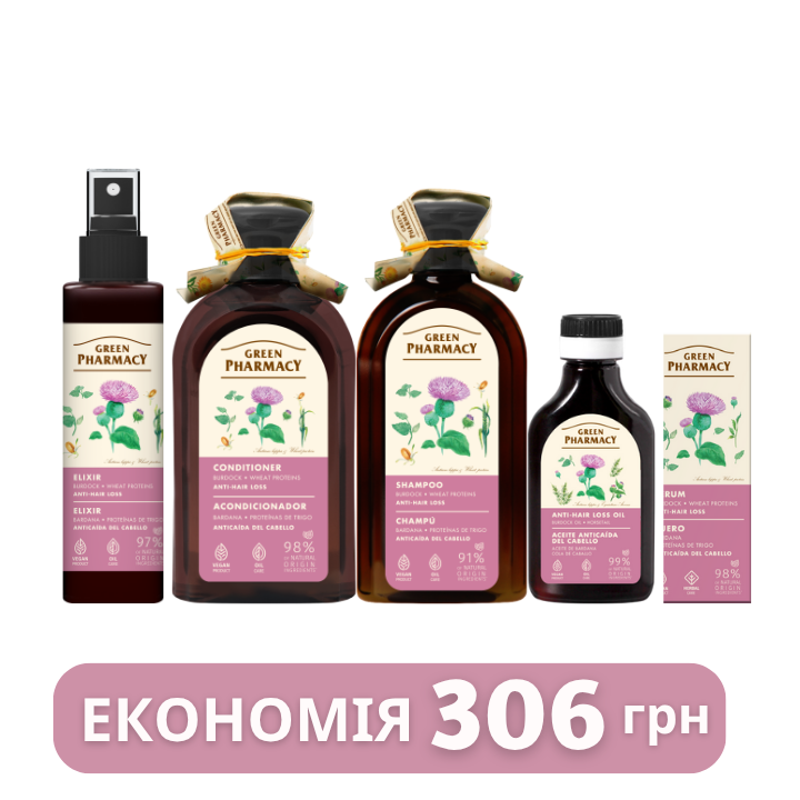 Набір проти випадіння волосся Реп'ях та протеїни пшениці Green Pharmacy