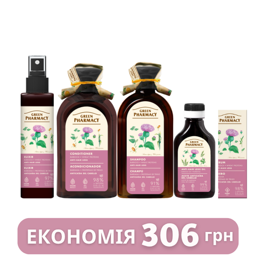 Набір проти випадіння волосся Реп'ях та протеїни пшениці Green Pharmacy