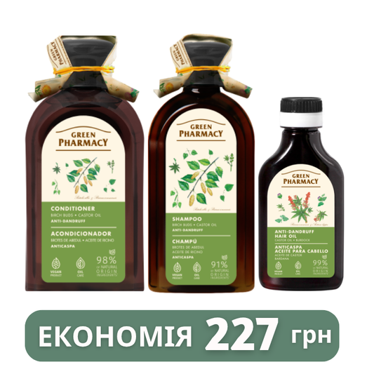Набір для волосся Березові бруньки та касторова олія проти лупи Green Pharmacy