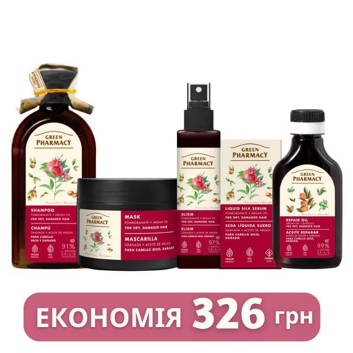 Набір для пошкодженого волосся Гранат та арганова олія Green Pharmacy